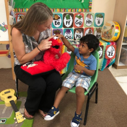 A surprise visit from Elmo for Bodhi's show and tell!
