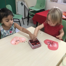 Working on their pretty valentines hearts!