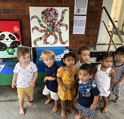 Visiting the art auction art work display! We found our Octopus!