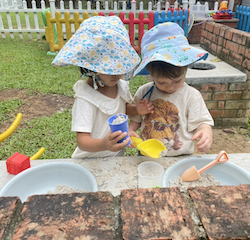 Leela and Skyler had a great time in the mud kitchen today.