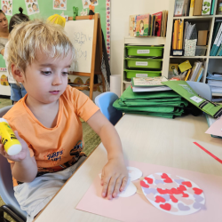 Joshie building his Valentine's hot air balloon.