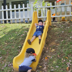 Sliding down in style.