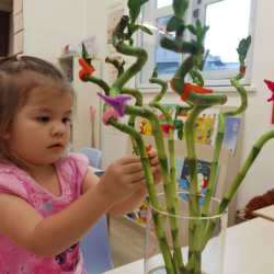 Tahlia decorating the CNY plant.