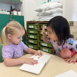 Cara is re-telling the book “ press here “ to Eleanor . 