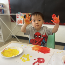 Nate having fun mixing colours. 