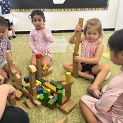 The girls building a hospital with Mr Jacob. 