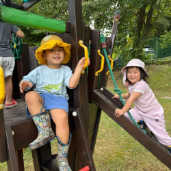 Wesley and Cara having fun in the pirate ship