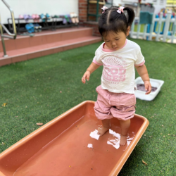 Ellie going through the water on our Bear hunt walk!