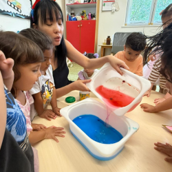 Learning how red and blue makes purple!