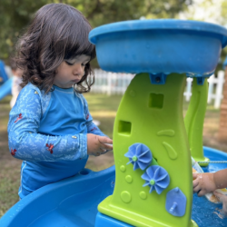 Lulu having some water wheel fun 