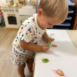 Noah’s adding colour to Easter eggs!