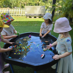 Searching for sea creatures in the deep blue sea. 