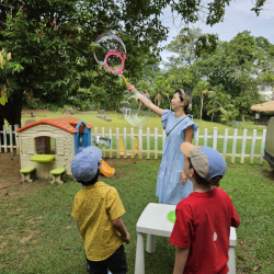 Giant bubbles in the garden.