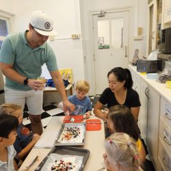 Making a healthy, delicious yogurt bark with Niko's parents.