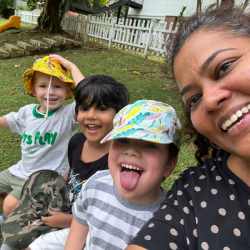 Kingston, Aarav and Alex having fun time with Ms Jenny.