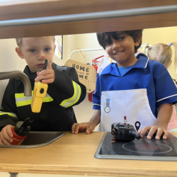 Kingston and Aarav enjoying pretend play.