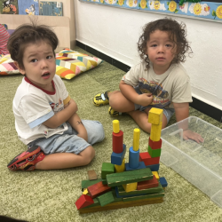 Otto and Xiang built a boat using blocks. 