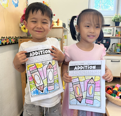 Alex and Lucy did a great job completing their addition activity.