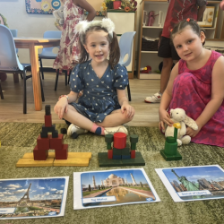 Esme and Paige recreated the landmarks using wooden blocks.