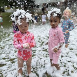 Constance and Imaan enjoying the ‘snow’!