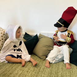 Luca and Noah admiring each others costume!