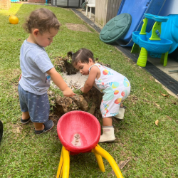 Otto and Milan digging out of the tree trunk!