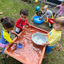 Kavi, Imaan and Leo enjoying the water tray!