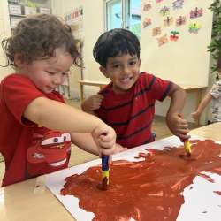 Otto and Aarav painting together! 🐴
