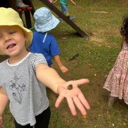 Eleanor discovered a mini snail in the garden. 