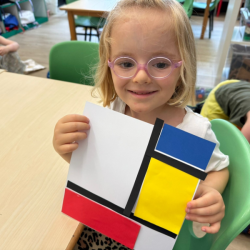 Poppy’s interpretation of Mondrian’s composition with Red, Blue and Yellow! 
