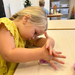 Focused on working on Christmas clay ornament!