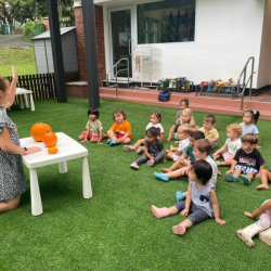 Looking at various sized pumpkins that Anna brought in!