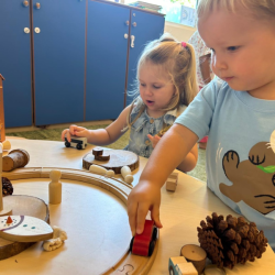 Noah & Livvy exploring our Christmas village!